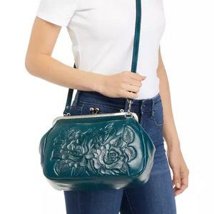 Patricia Nash Canisi Satchel-Hardware Clasp and Tooled Leather---Blue Coral